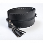 Round Eco-Leather Bag Frame with Zip, Tassel and Metal Rings, 21cm diameter(BA000557) Color Μαύρο / Βlack